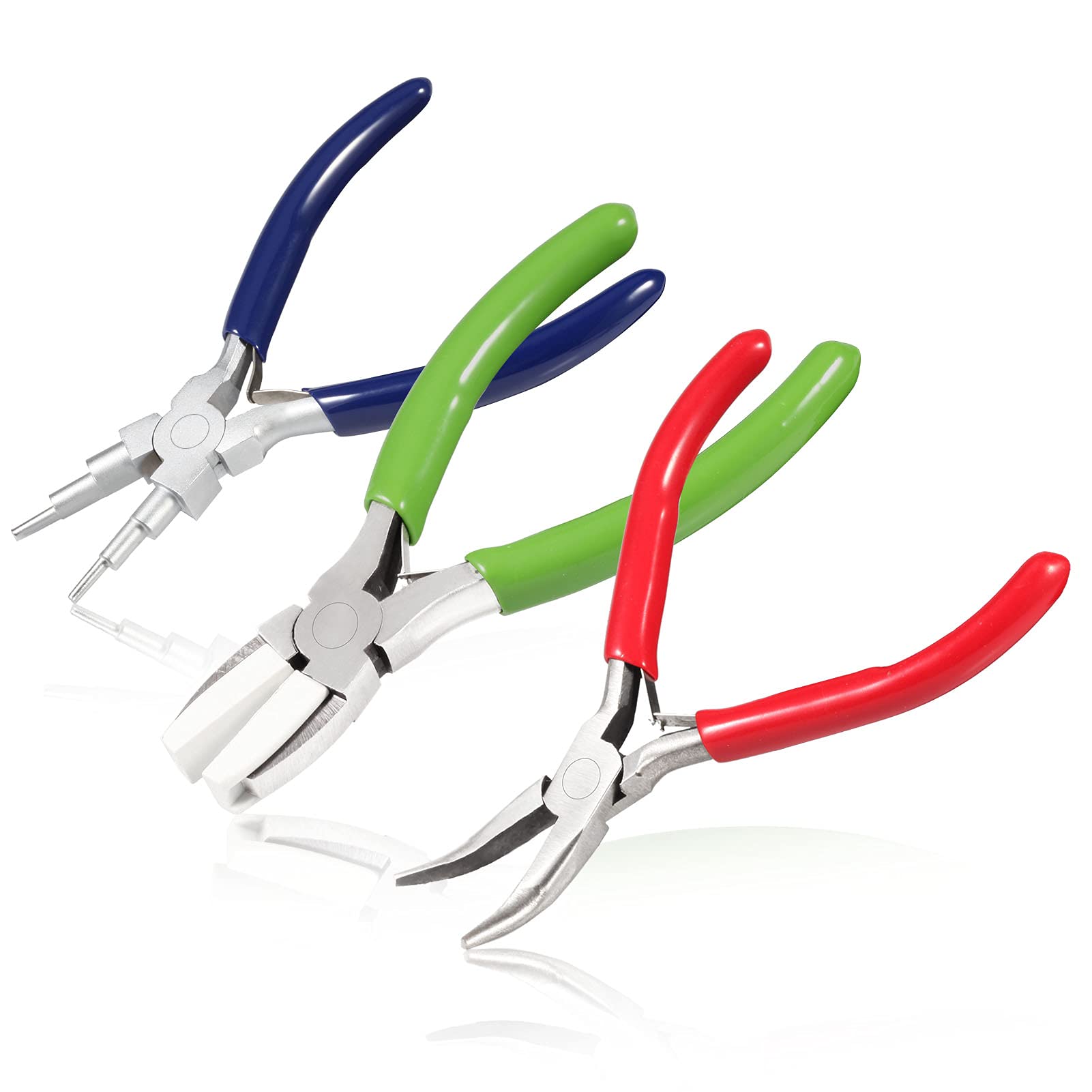LEONTOOL 3Pcs Jewelry Pliers Kit Including 6 in 1 Bail Making Looping Pliers, Nylon Nose Pliers, Bent Nose Pliers for Jewelry Making Wire Beading Looping Shaping DIY Hobby Projects Tools