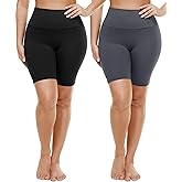 TNNZEET 2 Pack Plus Size Biker Shorts for Women - 8" Black High Waisted Tummy Control Spandex Workout Shorts (XL-4XL)