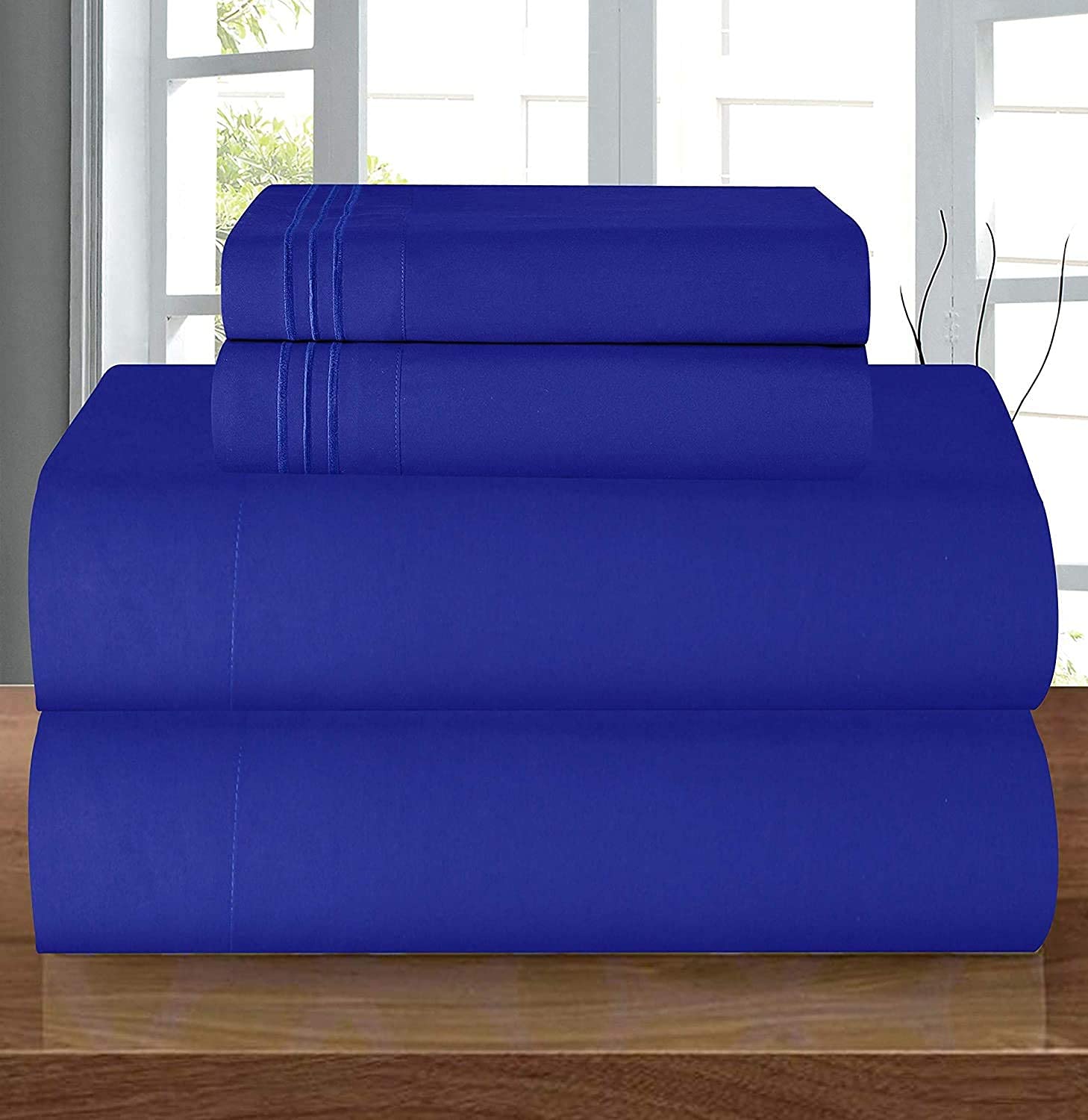 Elegant Comfort Coziest Bedding Set, Easy All Around Elastic Fitted Sheet, Deep Pocket up to 16inch, Microfiber, Royal Blue, Queen