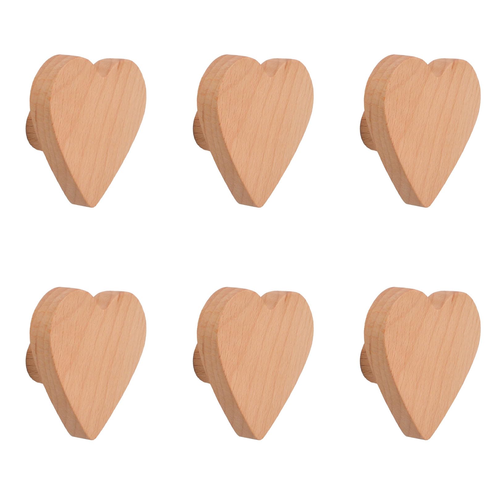 MOROBOR 6PS Heart Shaped Wooden Knobs Single Hole Beech Wood Handles Wood Cupboard Cabinet Handles Knobs for Chest of Drawers with Screws& Expansion Tube — image 1