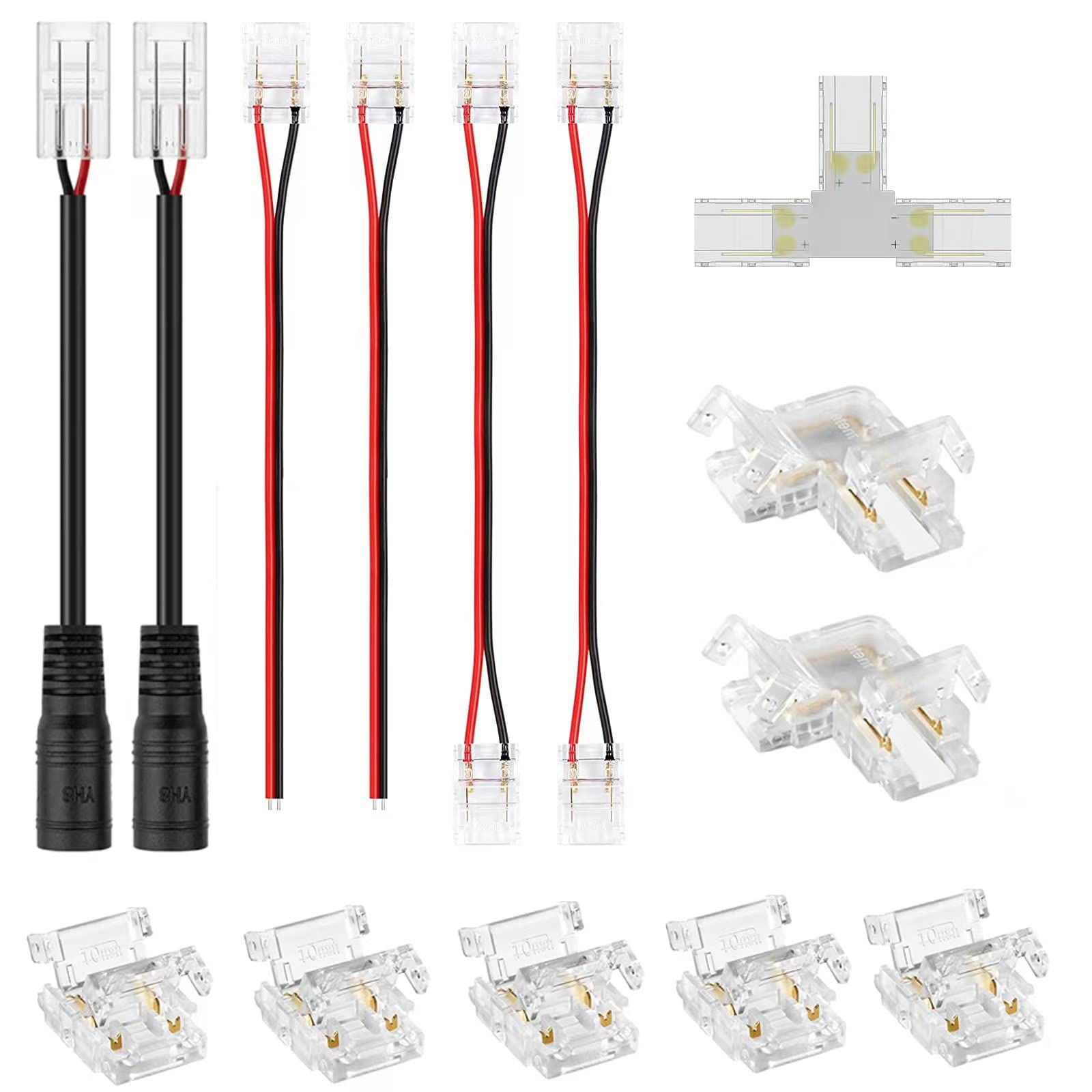 Amefil 2 Pin 10mm Cob LED Strip Connectors,DC Female Input with Easy Click Connector Cable,Strip to Wire Quick Connection for 2835 Singel Color COB LED Strip (2pin10mm)