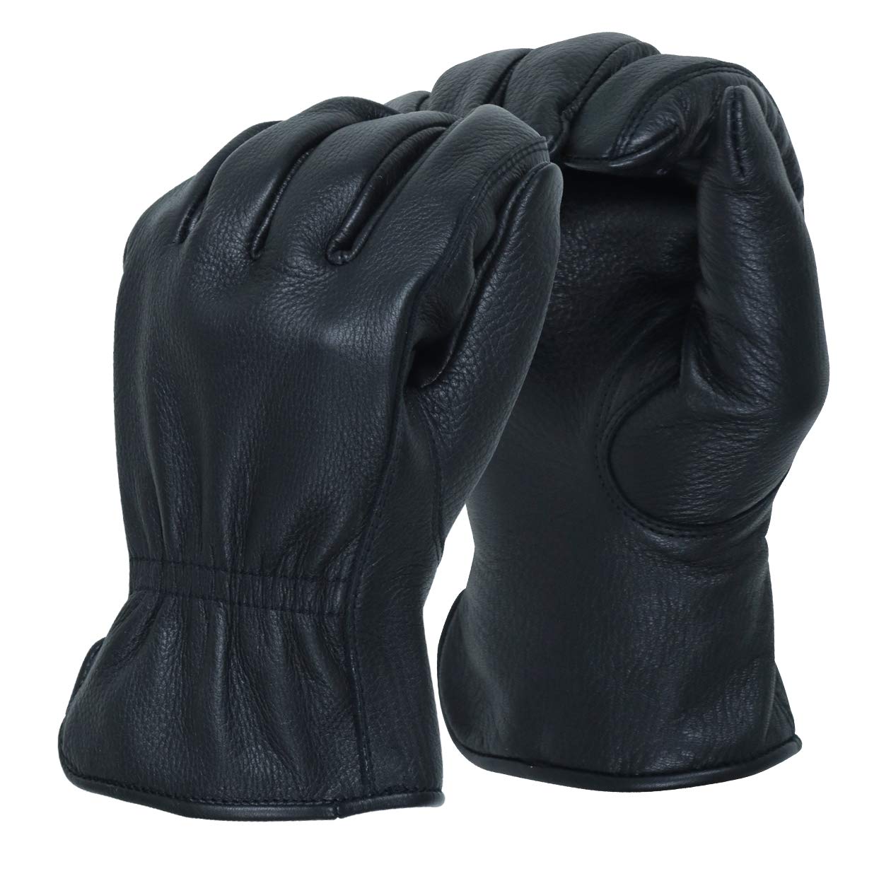 MEN`S FULL GRAIN BLACK DEERSKIN LEATHER GLOVES UN-LINED (American Fur), Black, XL