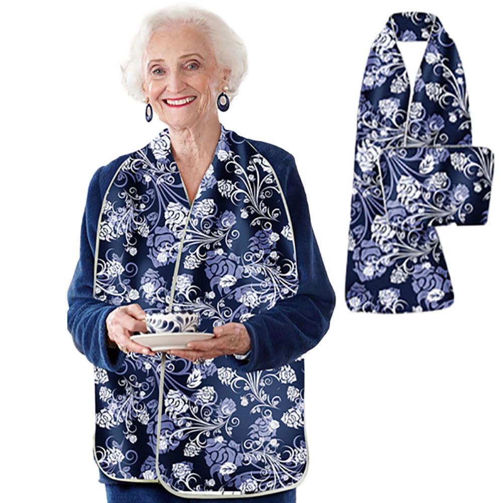 Oaygat Adult Bib for Women Elderly Washable Dining Bib for Adults Reusable Dining Scarf Breathable Clothing Protector Long 31 * 13 Inch Feeding Dinner Elderly Bib for Adult Elderly and Disabled