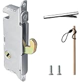 MOSECYOU Replacement Latch for Sliding Patio Mortise Door Lock, 45&deg; Keyway | Drop Prevention Kits Included, 3-11/16&rdquo; Mounting Hole Spacing, Adjustable Hook, Glass Door Lock Body Part