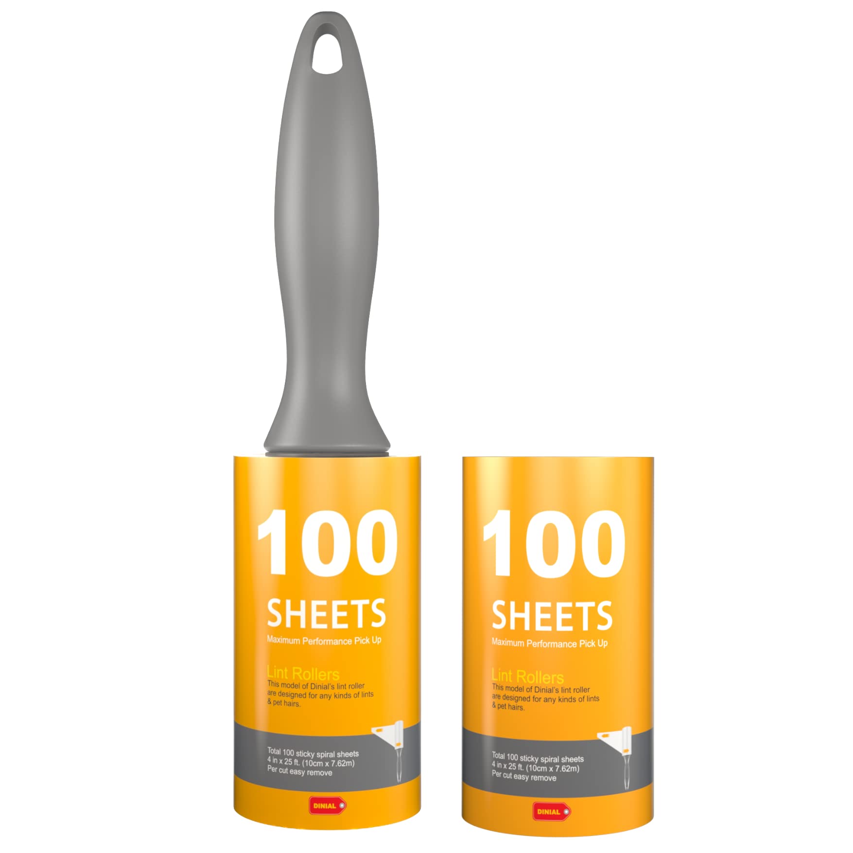 DINIAL Lint Roller Remover 100 Spiral Sticky Sheets with Extra 100 Sheets Refill (200 SHEETS IN TOTAL) For Removes Pet Fur, Dust, Dirt from Clothes, Furniture, Carpet, Cars, Floor & Dog, Cat Hair.