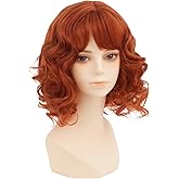 Daiaces Short Red Orange Curly Wig for Women ginger wig with Bangs Shoulder Length Wig Curly Natural for Daily Party Use