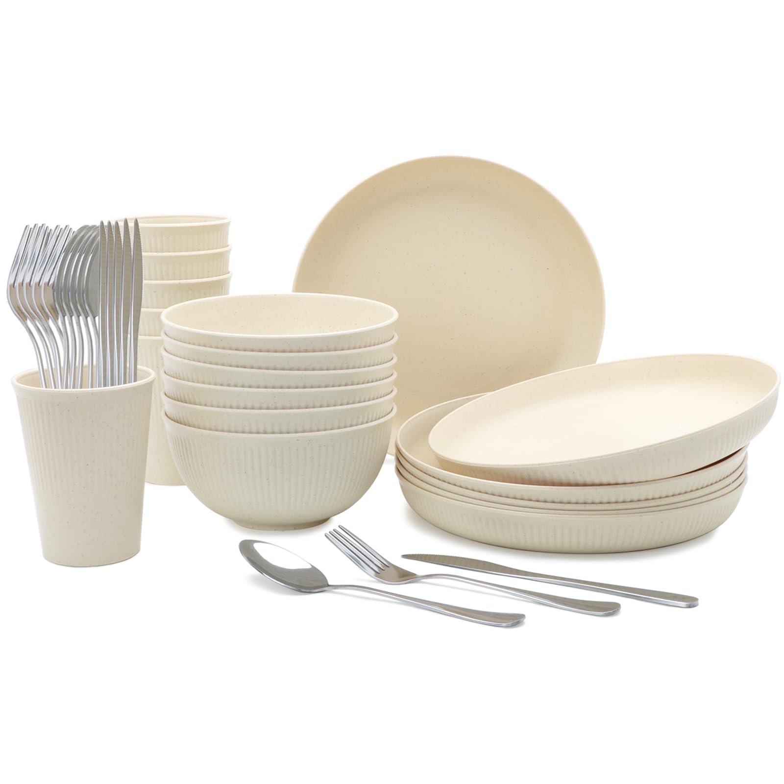 Photo 1 of 36pcs Reusable Wheat Straw Dinnerware Sets,Unbreakable Dinnerware Cups Plates and Bowls Sets,Durable Kitchenware Dishes Set for Home, Office, Travel,Picnic