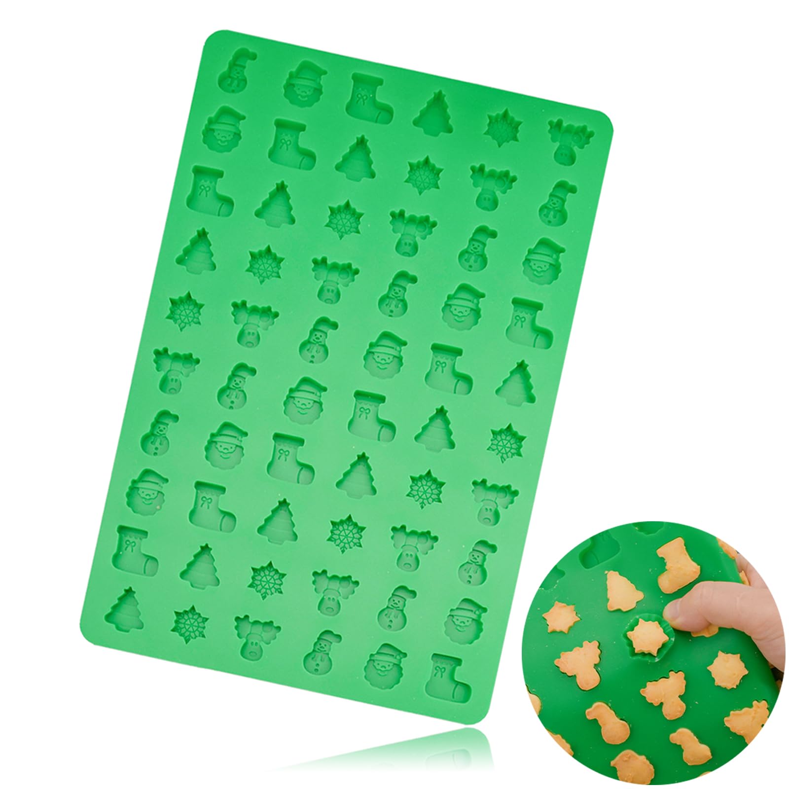 KASESSS Christmas Chocolate Moulds, 1 Pcs 60 Cavity Silicone Moulds, Gummy Moulds for Snowmen Santa Claus Christmas Socks Christmas Tree Snowflake Elk, Reusable Baking Moulds for Biscuits,Jelly DIY