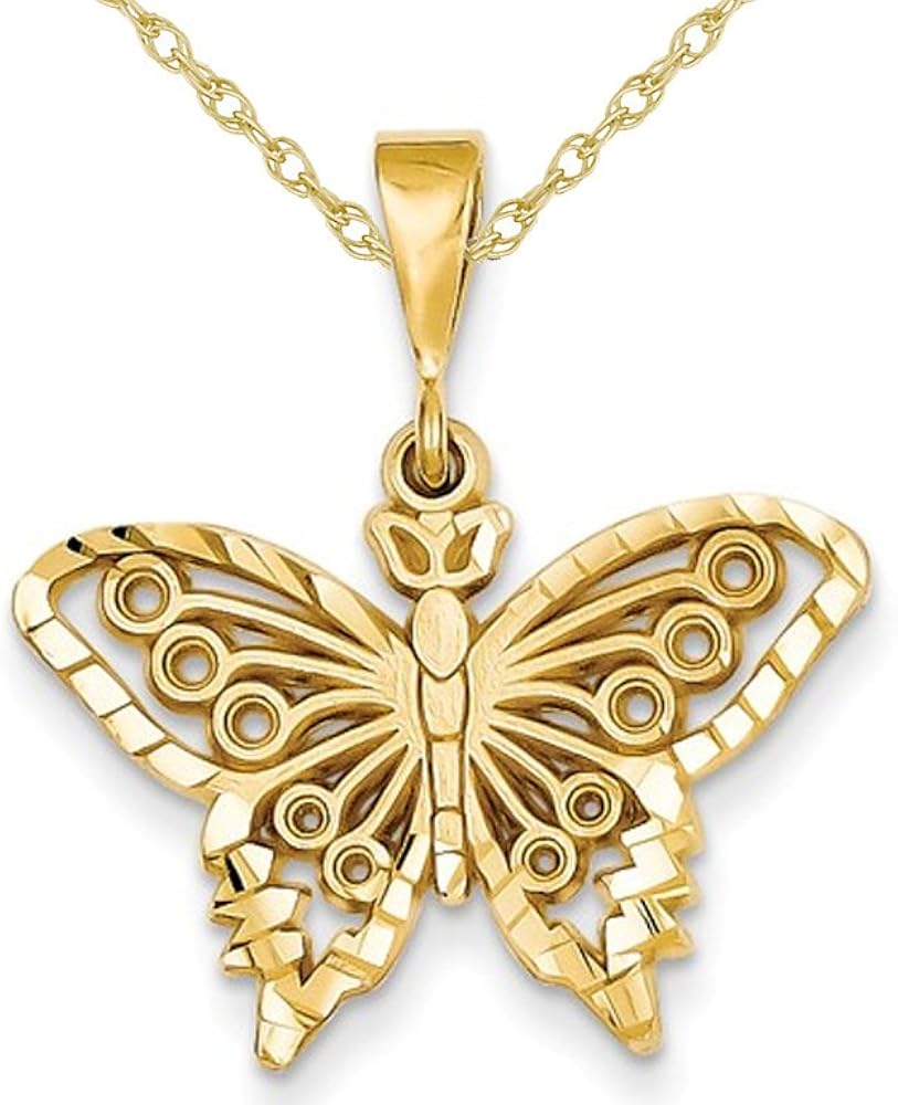 Butterfly Pendant Necklace in 14K Yellow Gold with Chain Amazon.ca