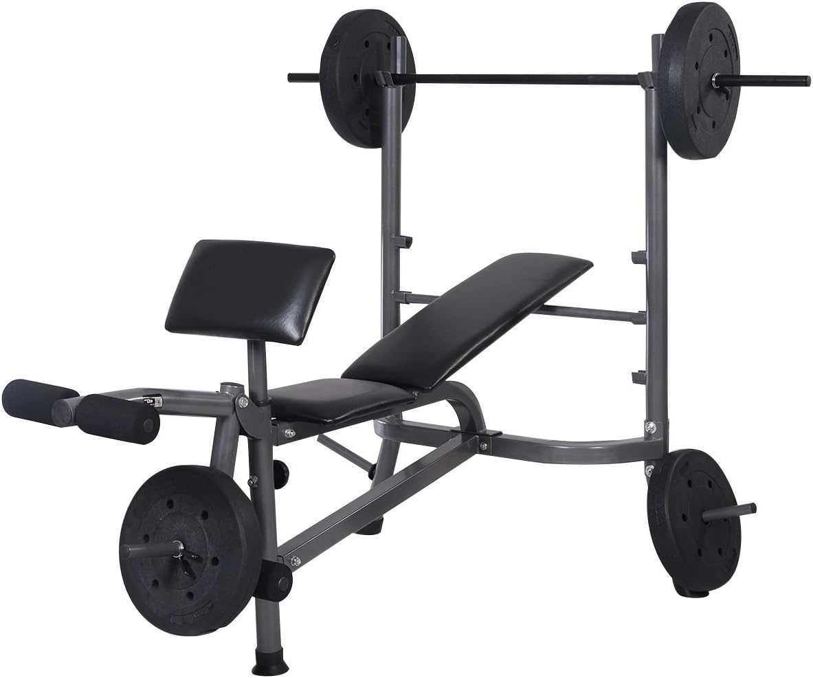 GOPLUS Standard Weight Lifting Bench Set Incline/Flat Adjustable with 4 Weights/Leg