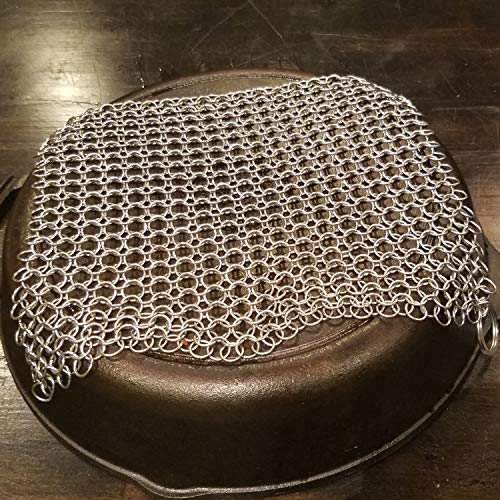 Extra Large (XXXL) Cast Iron Chainmail Scrubber For Cleaning Your Cast Iron Pan, Skillet, Griddle, Dutch Oven, Wok. Safe on Seasoning. Massive 8x8 Stainless Steel. - Thumbnail 5
