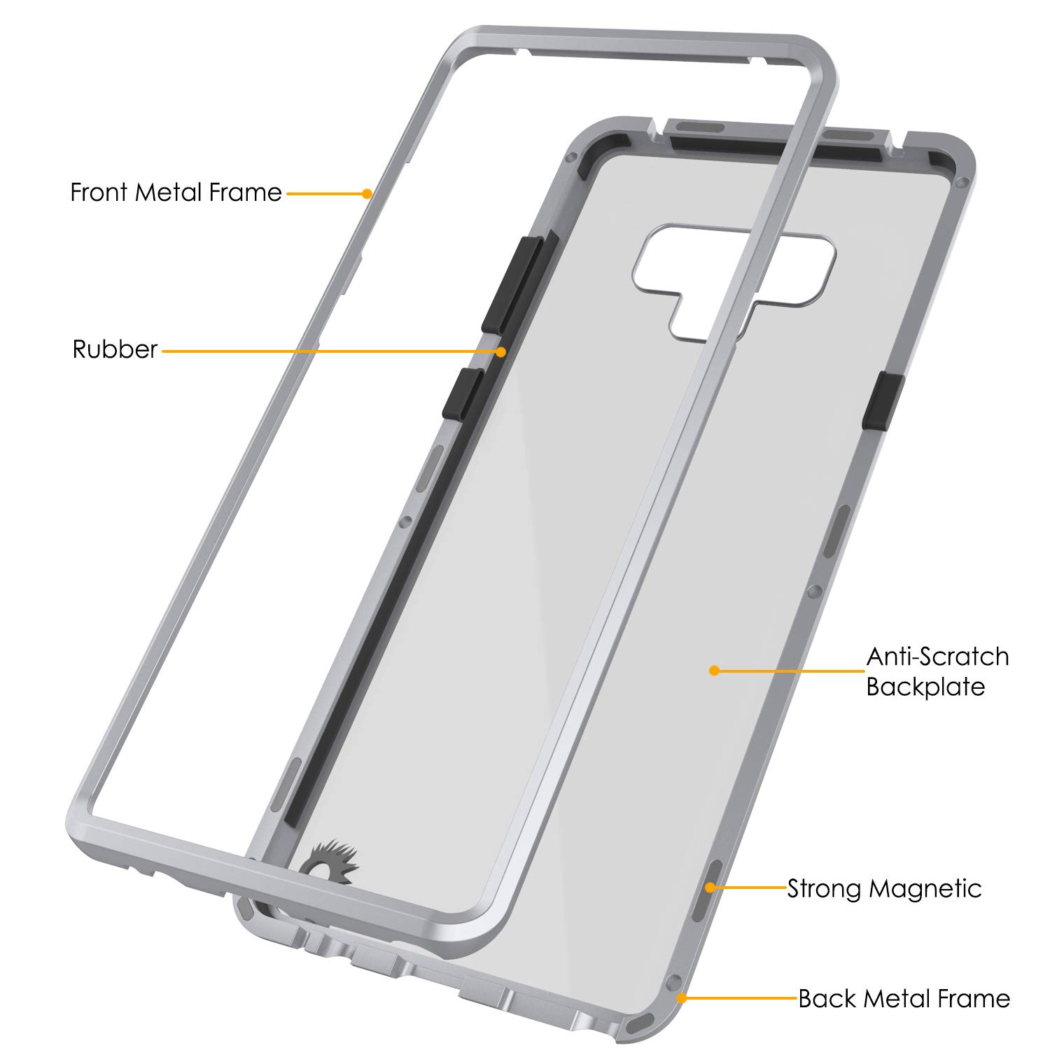Note 9 Case, Punkcase Magnetic Shield, Protective Metal Frame Cover W/TPU Layer | 9H Tempered Glass Back + Screen Protector | Easy Slip On & Off Design Compatible W/Samsung Galaxy Note 9 (Silver)