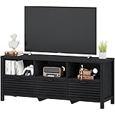 BON AUGURE Black TV Stand for 65 55 50 in TVs, Mid Century Modern Entertainment Center with Storage Drawers, Wood Television Media Console Cabinet for Living Room, Bedroom (Black Oak)