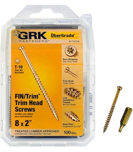 GRK 8x2-Inch FIN/TRIM Handy Screws – 100-Pack, Self-Tapping With W-Cut Thread & Climatek Coating