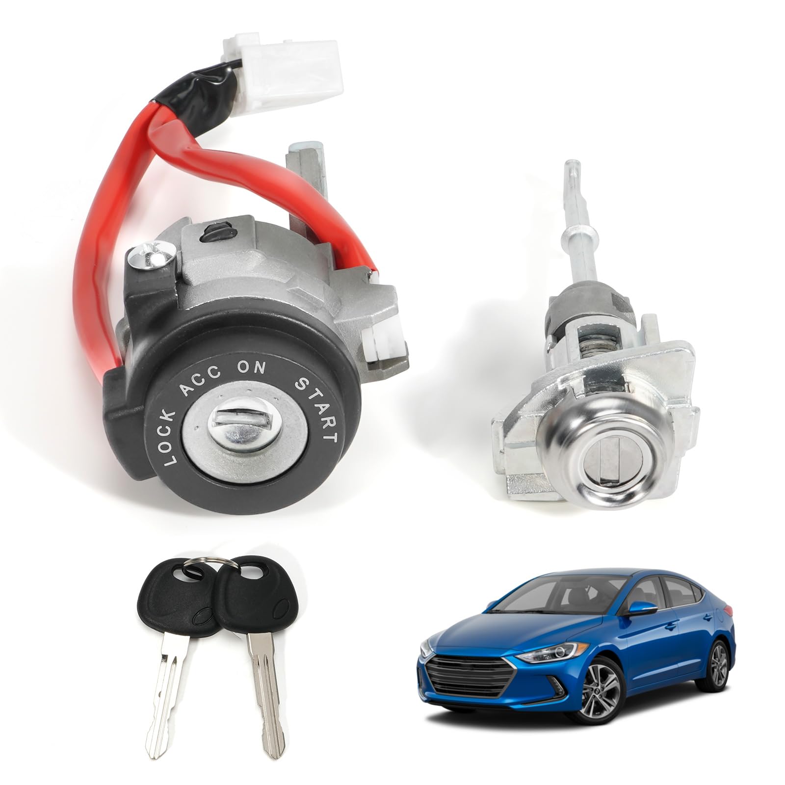 Ignition & Door Lock Cylinder With 2 Keys For 2011-2015 Hyundai Elantra – Replaces 81910-3XA00, Silver, 1-Year Warranty