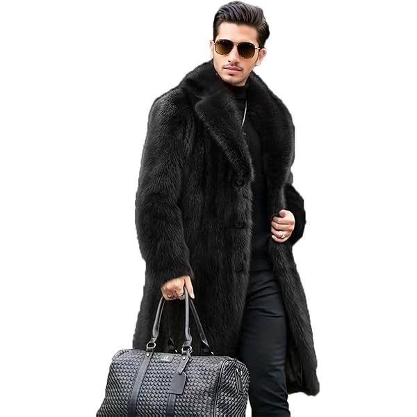 FTIMILD Men's Long Faux Fur Coat Single Breasted Warm Winter