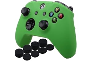 YoRHa Silicone Cover Skin Case for Microsoft Xbox One X & Xbox One S Controller x 1(Green) with Pro Thumb Grips 8 Pieces