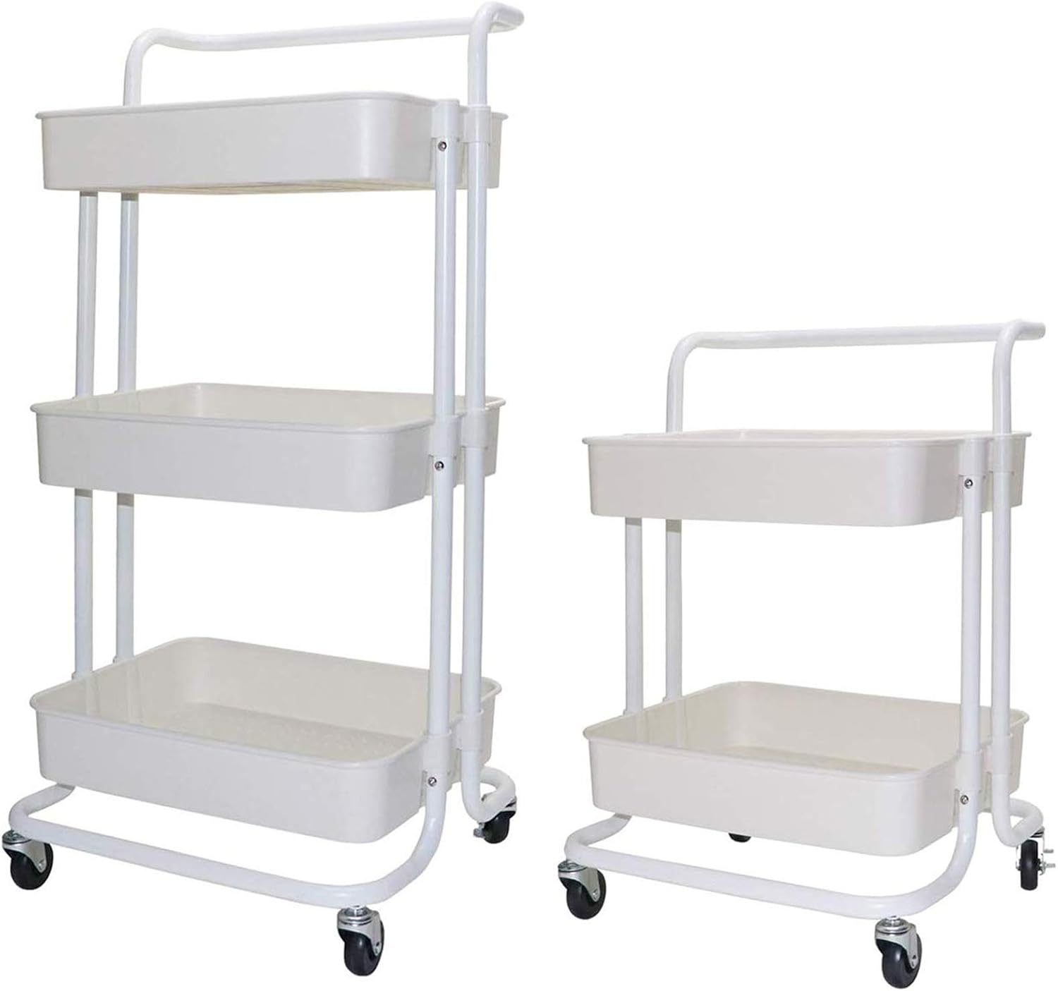 3 Tier Rolling Cart White Utility Storage Cart with Wheels Kitchen Organizer Cart Adjustable Trolley Cart for Home ,Office