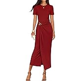 ZESICA Women's 2026 Summer Short Sleeve Bodycon Midi Dress Crewneck Ruched Split Wedding Guest Cocktail Wrap Dresses