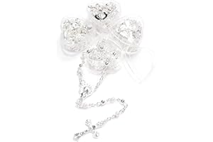YRP Gifts (12) PCS - Baptism, First Communion Rosary Favor Gold Pearl Recuerdos para Primera Comunion Niña Niño Heart Case (W