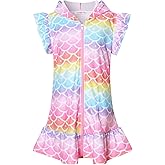 CHILDRENSTAR Girls Swim Coverups Terry Swimsuit Coverup Zip-Up Beach Flutter Sleeve Robe