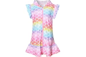 CHILDRENSTAR Girls Swim Coverups Terry Swimsuit Coverup Zip-Up Beach Flutter Sleeve Robe