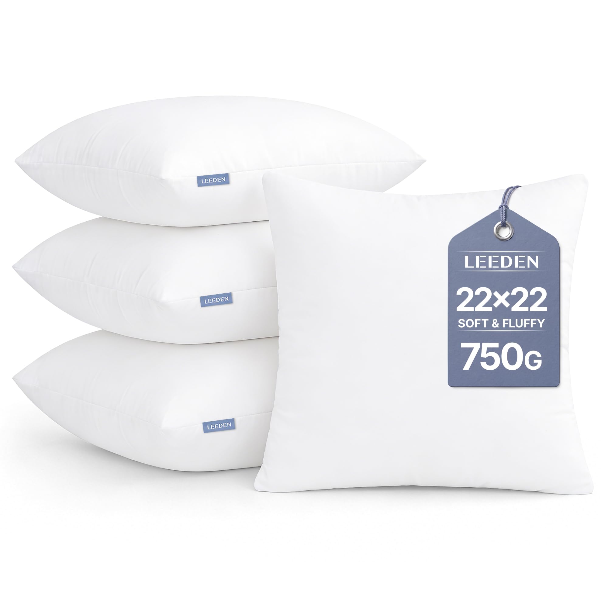 leeden 22x22 pillow inserts pack of 4, 22 inch throw pillow inserts, soft fluffy decorative square t