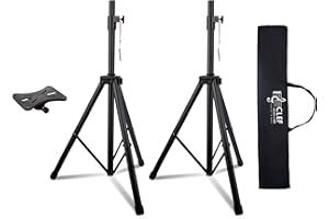 Clef Audio Labs 2-Pack Heavy Duty Speaker Stands (44-80" Height) - Versatile, Durable & Easy to Use - Great for DJ, Home, Venue, Party & Outdoor Events - Carrying Case & Mounting Bracket Included