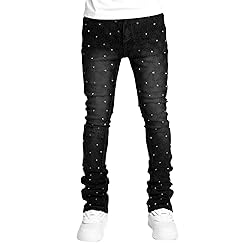 Kodaruber Mens Stacked Jeans Slim Fit Ripped Skinny