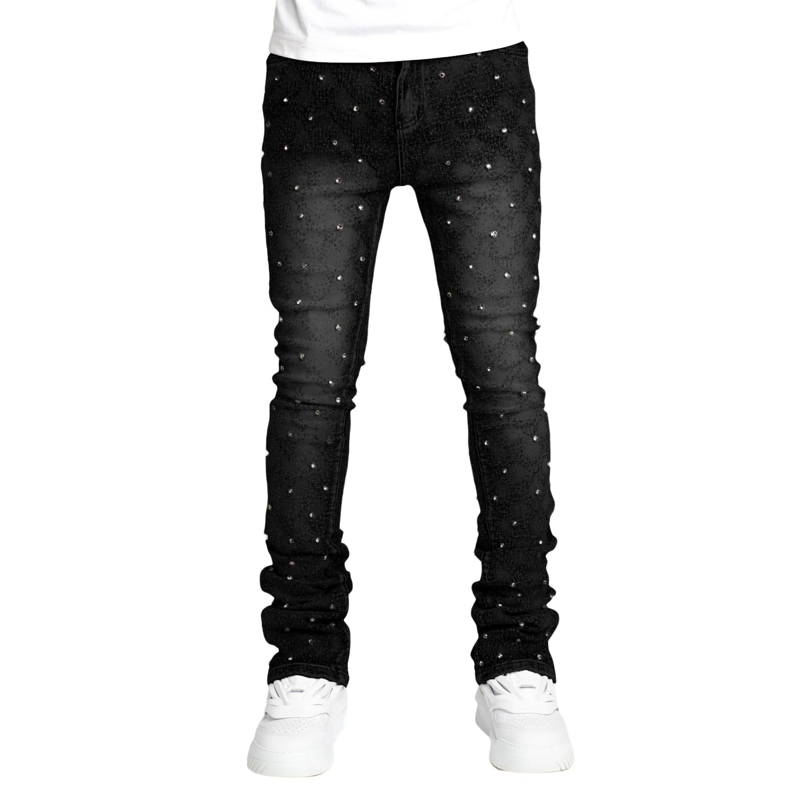 Kodaruber Mens Stacked Jeans Slim Fit Ripped Skinny