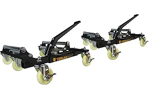 Trailer Valet 2,000 lb Capacity 6-Wheel Dolly Set of 2 for Tandem Axle Trailers, RVs, and Large Vehicles with Polyurethane Casters and Ratcheting Lift Pedals for Easy Precision Parking