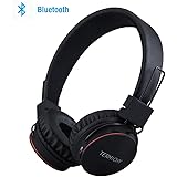 Bluetooth Volume Limiting Kids Headphones,Sodee Wireless/Wired Stereo Over-ear HD Headset with Share Port SD Card FM Radio In-line Volume Control Microphone for Children Adults (Black)