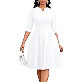 Nmoder Semi Formal Dresses for Women - Work Fit and Flare 3/4 Sleeve A-line Elegant Church Business Dress with Pockets