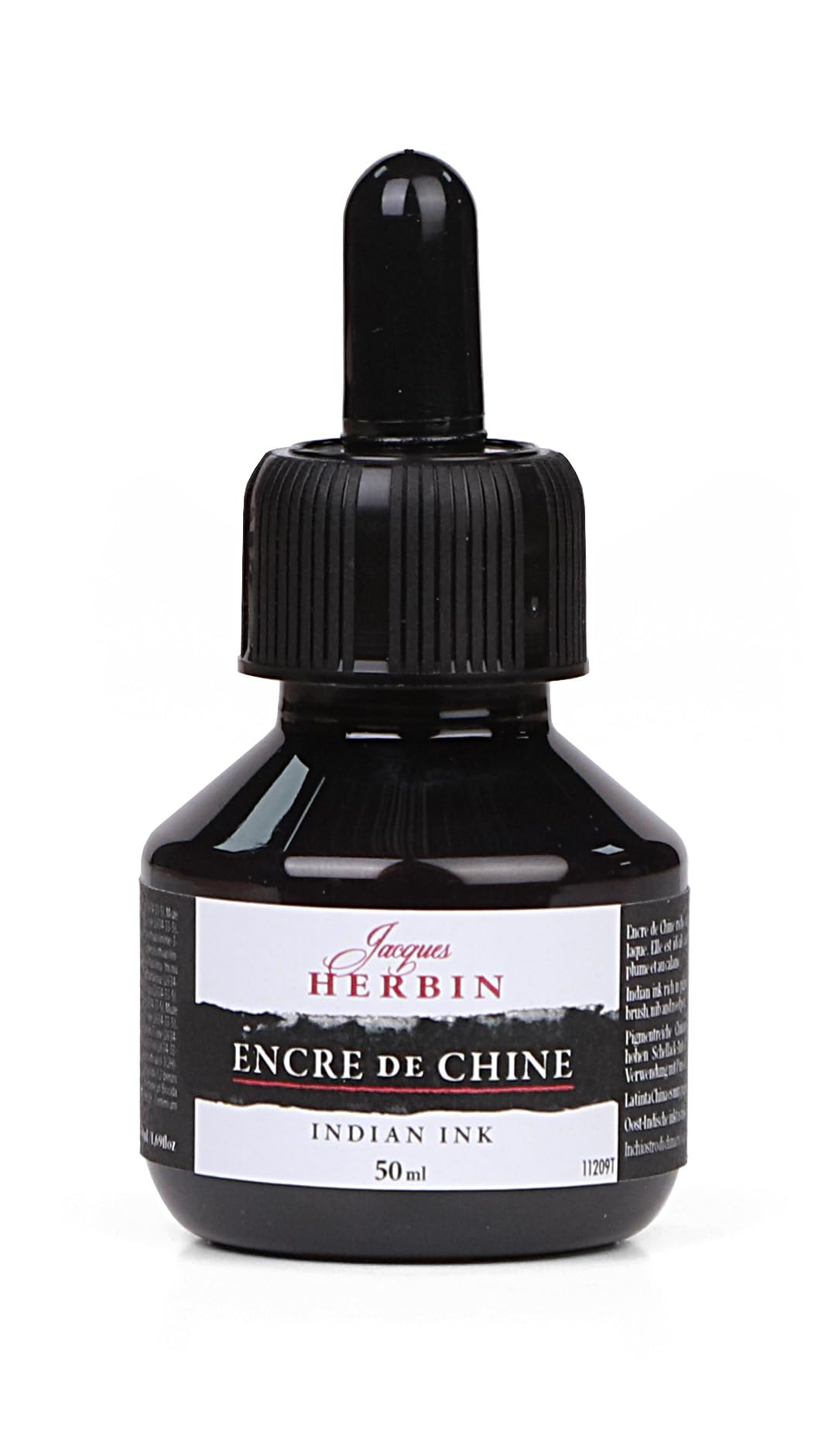 Jacques Herbin 11209T - A bottle of black Indian ink, 50 ml- Artist tool - Calligraphy, Writing, Creative nib holder and brush only - leisure concentrated