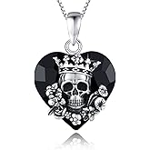 SOESON Gothic Necklac 925 Sterling Silver Skull/Anatomical Heart/Rib/Witches Heart Halloween Necklac Birthday Christmas Jewelry Gift for Women