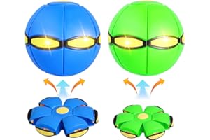 Staimer 2 Pack Doggy Disc Ball with 6 Lights, Dog Flying Disc Toy Outdoor Gmaes, Flying Saucer Ball Dog Toy, Interactive Herding Decompression Kids Toys (Green/Blue)