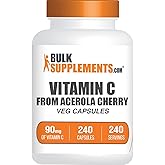 BulkSupplements.com Vitamin C from Acerola Cherry Capsules - Acerola Cherry Vitamin C Supplement - Gluten Free, 1 Capsule per Serving, 240 Veg Capsules (Pack of 1)