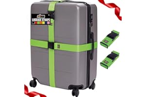 GORILLA GRIP Heavy Duty Adjustable Luggage Straps for Suitcases, Easy to Identify Travel Belt Connector Holds Suitcase Together, Holiday Travel Gift, Stocking Stuffer, Accessories, 2 Pack Green