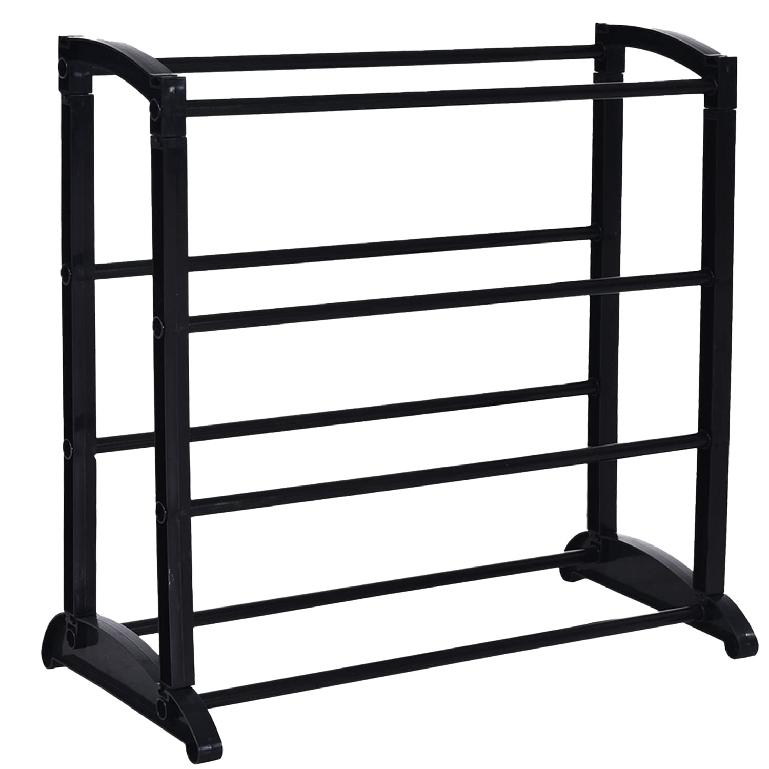 CUQOO Premium 4 Tier Expandable Heavy Duty Metal Shoe Rack - Sturdy Metal 15 Pair Shoe Storage, Hallway, Bathroom Organiser Rack, Quick & Easy to Assemble No Tools Needed, Black