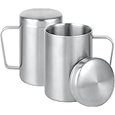 Jvsot 17 oz Stainless Steel Double-Walled Mugs – Insulated Coffee & Tea Cups with Handles and Lids for Camping and Everyday Use – Set of 2