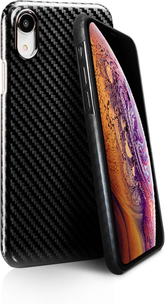 monCarbone Carbon Fiber Protective for iPhone XR Case Real Ballistic Fiber Minimalist Slim Fit Durable Case with Removable Lens Bumper – Gloss Black