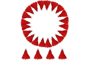 MSCFTFB 100 Pieces Mini Tassels Mala Tassel Kit with Jump Rings for Earring Necklace Jewelry Making Garland Keychain Charms Crafts Decorations(Red)