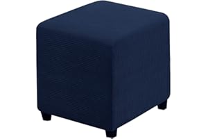 RHYII Ottoman Covers Slipcover Square Jacquard Fabric Footstool Protector Covers Storage Stool Ottoman Covers Stretch with Elastic Bottom Small Navy