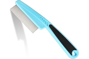Jegtew Flea Comb for Dogs and Cats - Lice Comb with Rubber Handle - Promotes Hair Growth and Removes Loose Hair, Knots, and Flakes Flea Brush for Pets (Blue)