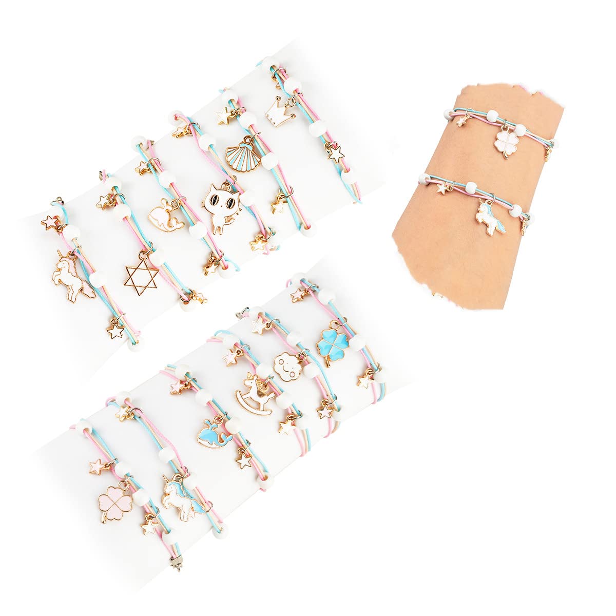 Kikuo 12 Adjustable Friendship Bracelets, Fashionable Crowns, Seashells, Various Cute and Soft Cartoon Style Woven Bracelets, Suitable for Girls Birthday Parties and Parties