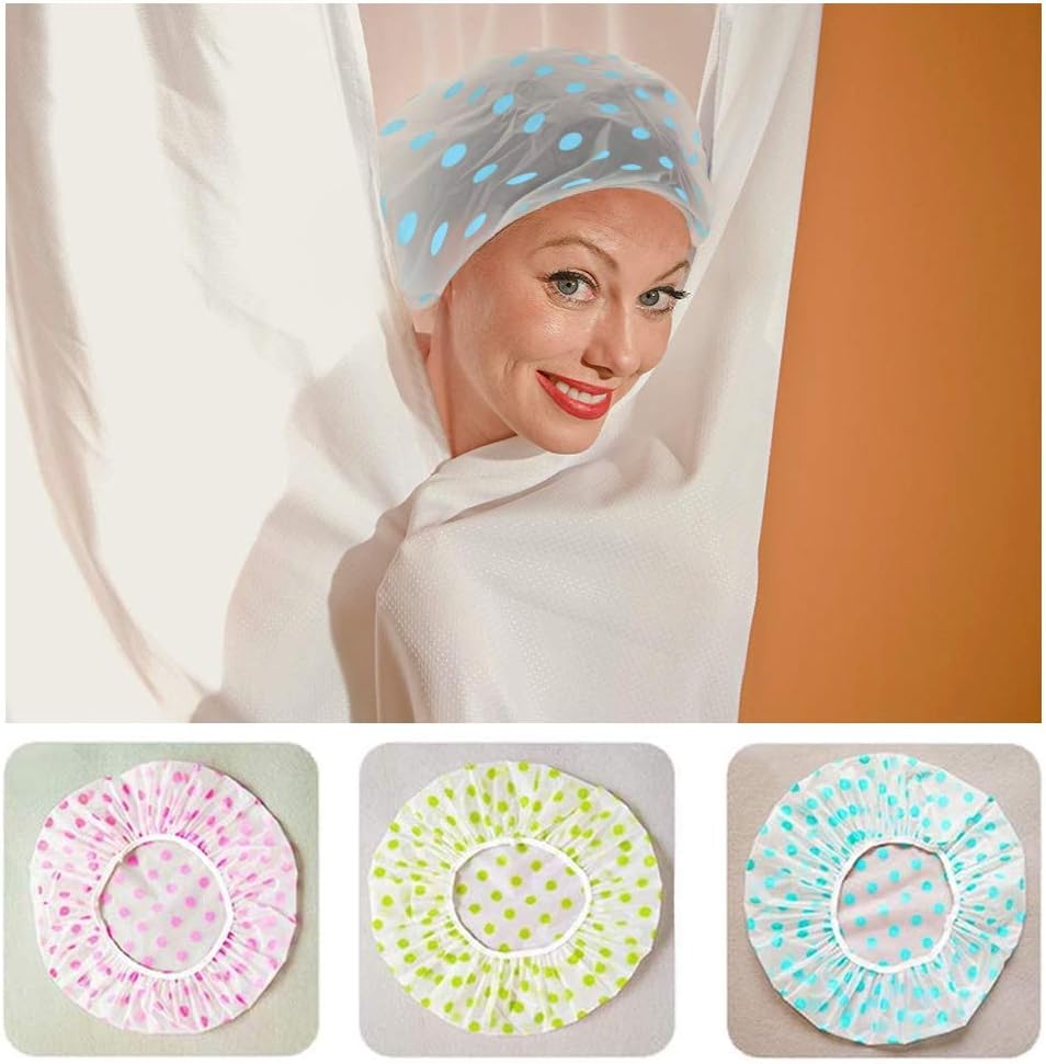 Shower Caps 3 Packs, Waterproof Shower Cap for Women Reusable Shower Hat Bath Caps with Elastic Band - Image 5