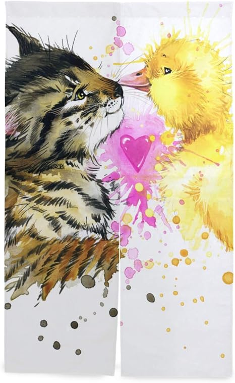 Amazon Sudisskm 間仕切りカーテン 面白い子猫アヒルの子水彩イラストファーム 北欧風 綿麻 リビングルーム ポーチ 洗面所 台所用 カーテン 半遮光 間仕切り取付簡単 ホーム装飾86cm 143cm カーテン オンライン通販