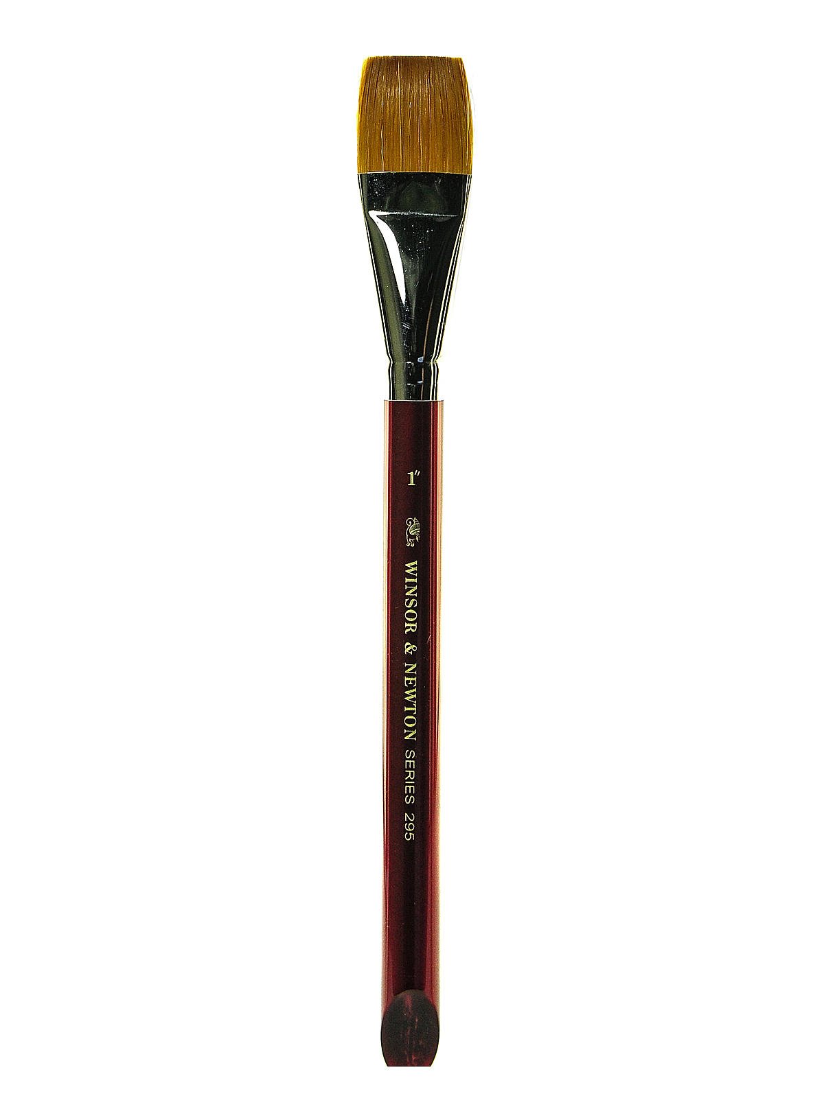 Winsor & Newton Series 295 Golden Nylon & Natural Hair Pony Short Handle Brush-Flat Wash 1", Animal, Nickel, 1 Inches