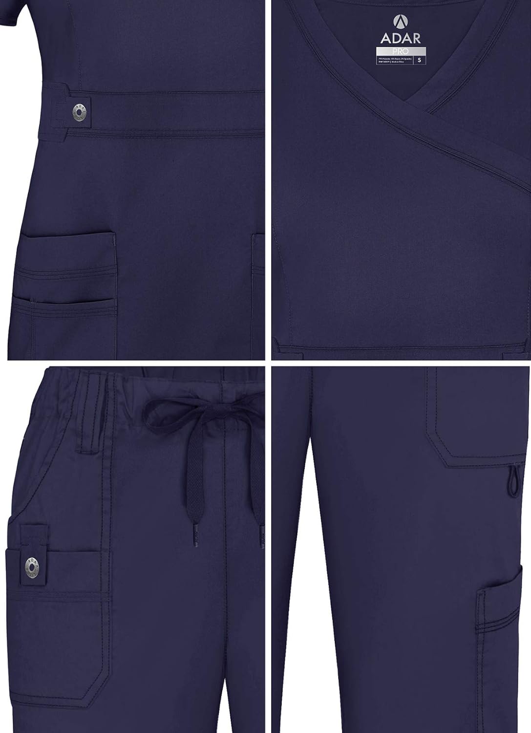Adar Active Classic Scrub Set for Women - Crossover Top and Multi Pocket Pants: Clothing