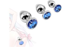 H1S- Blue 3-piece Stainless Steel Metal Male Exercise Metal Crystal Diamond Beginner Plug Kit with Diamond for Woman and Men 